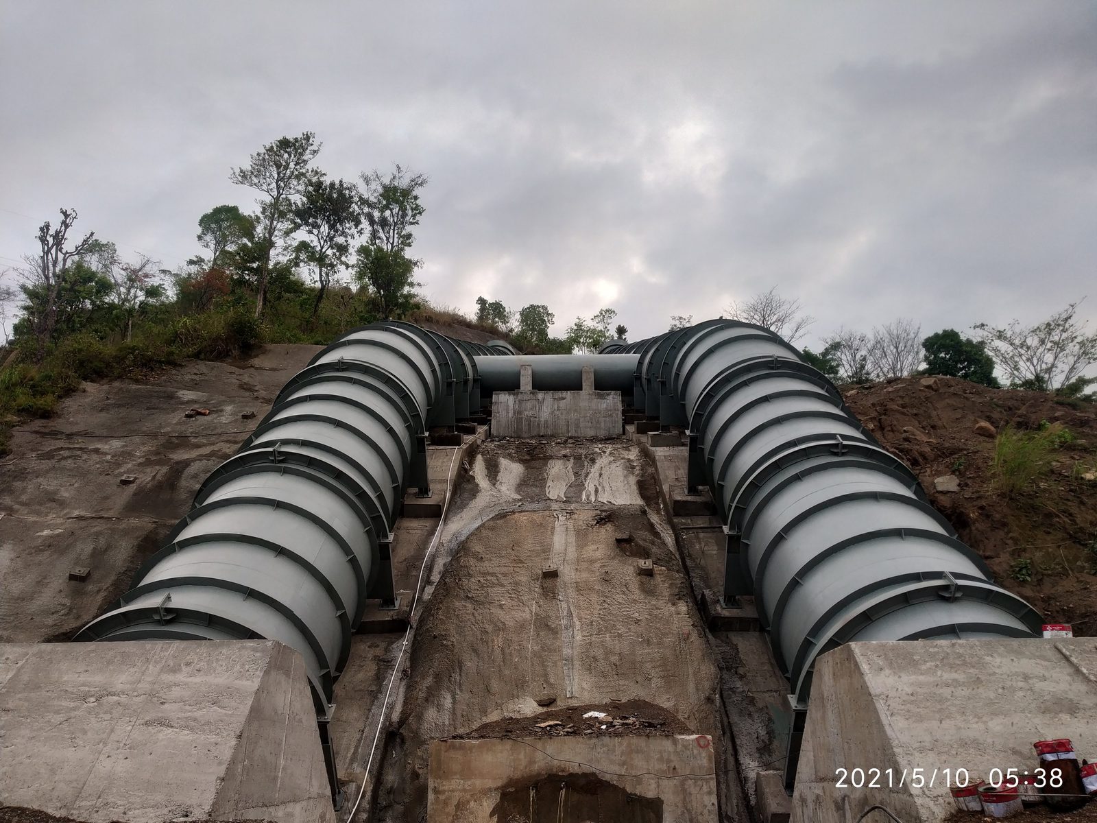 Completed surge pipe at a hydropower project
